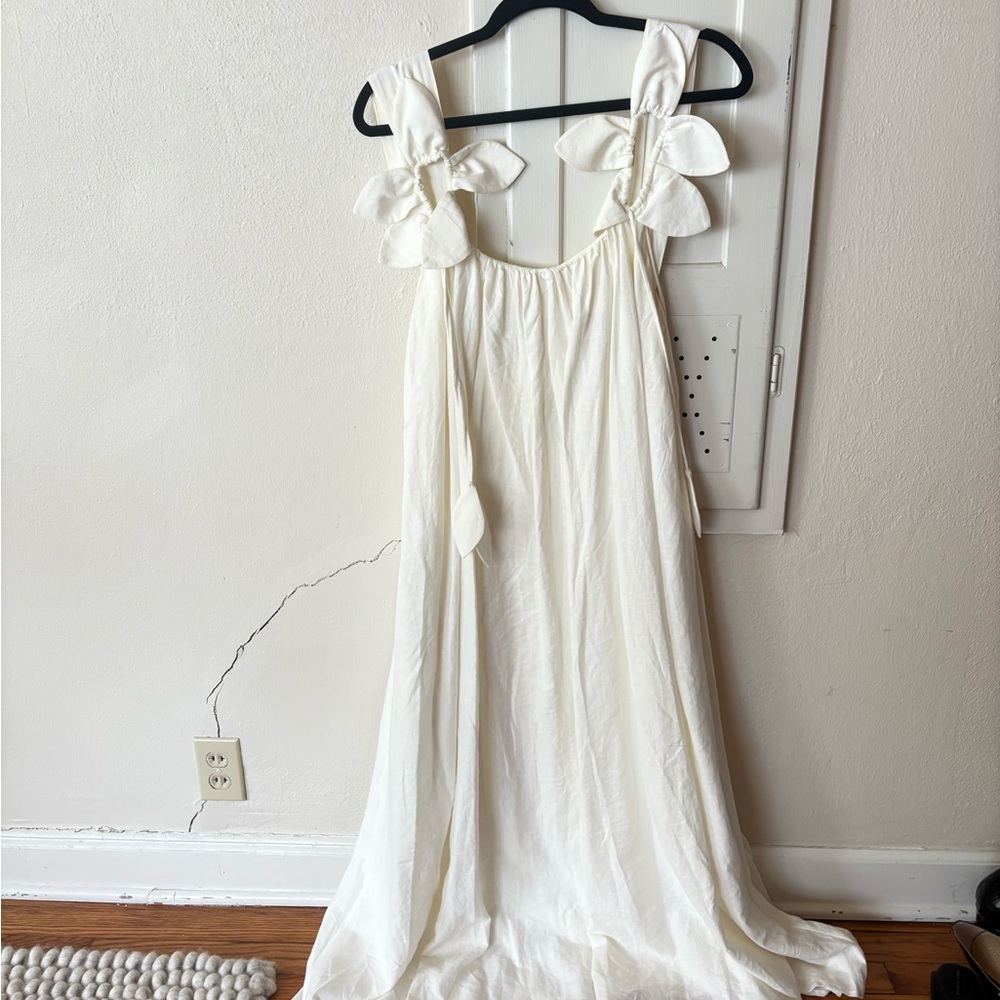 Farm Rio Linen-Blend Petal Shift Midi-Dress Size Small